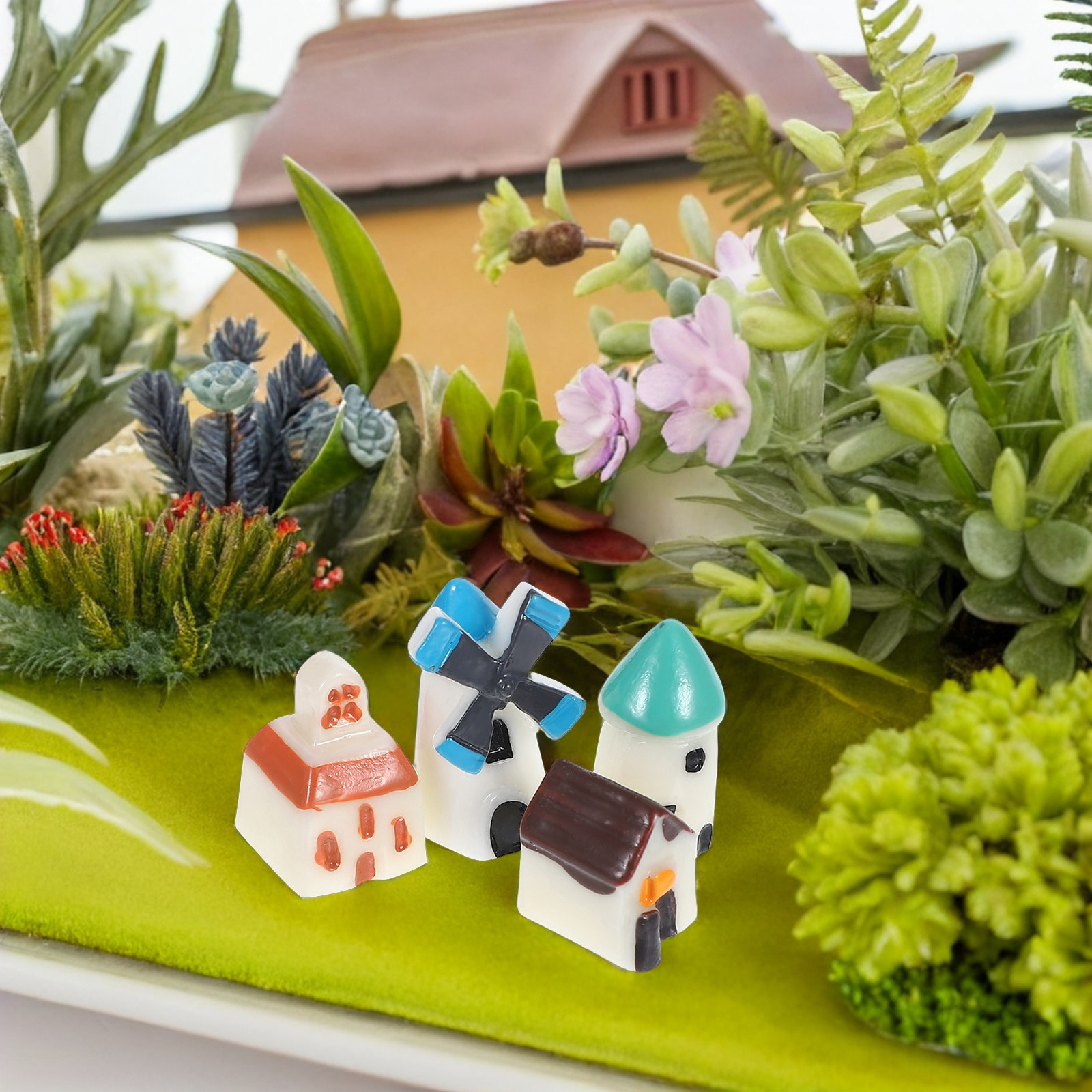 4個入り、魅力的なミニチュア風景樹脂製ハウス、風車デザイン、 - Bonsai Garden Landscape Design のレビューと価格