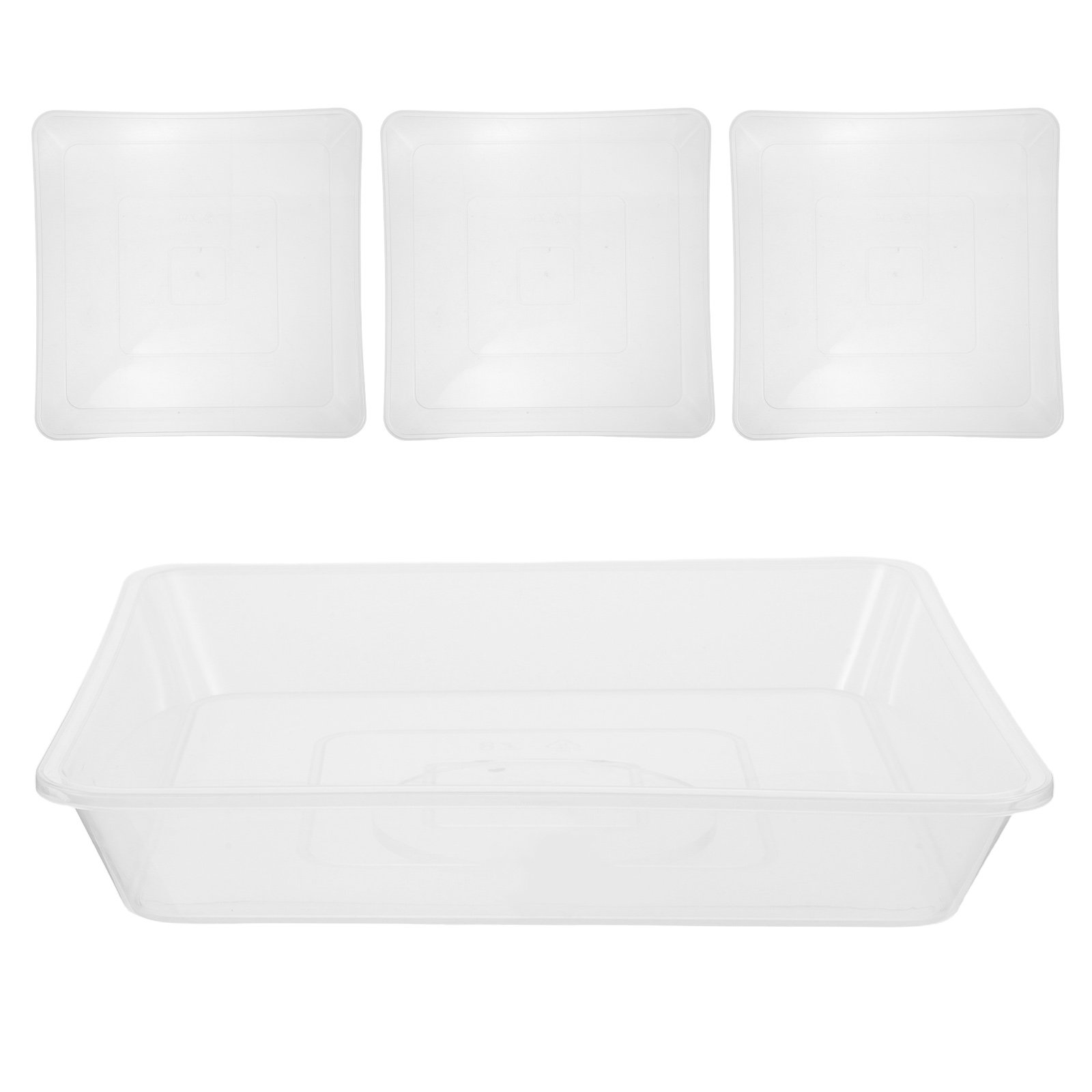 透明な四角形のプランター用受け皿4枚セット。厚みのあるPP製 - Drip Tray Saucer のレビューと価格